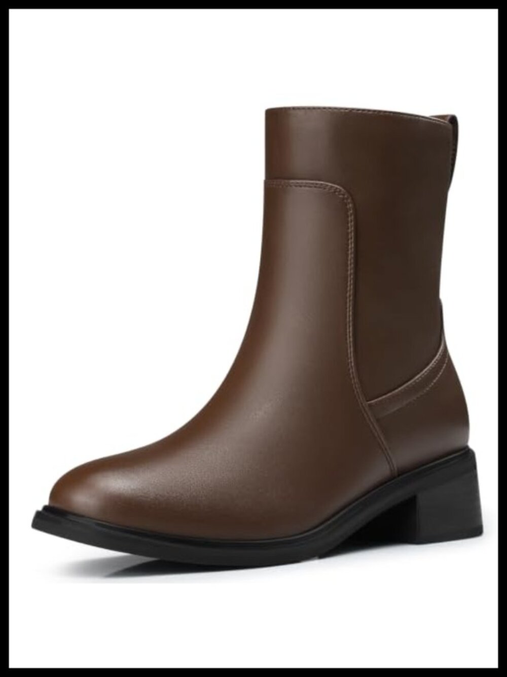 Women's PU Leather Ankle Booties Low Block Heel Round Toe Zip